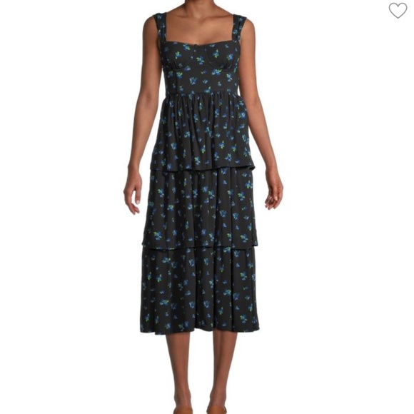 WEWOREWHAT Corset Floral Print Tiered Midi Dress - Picture 1 of 2